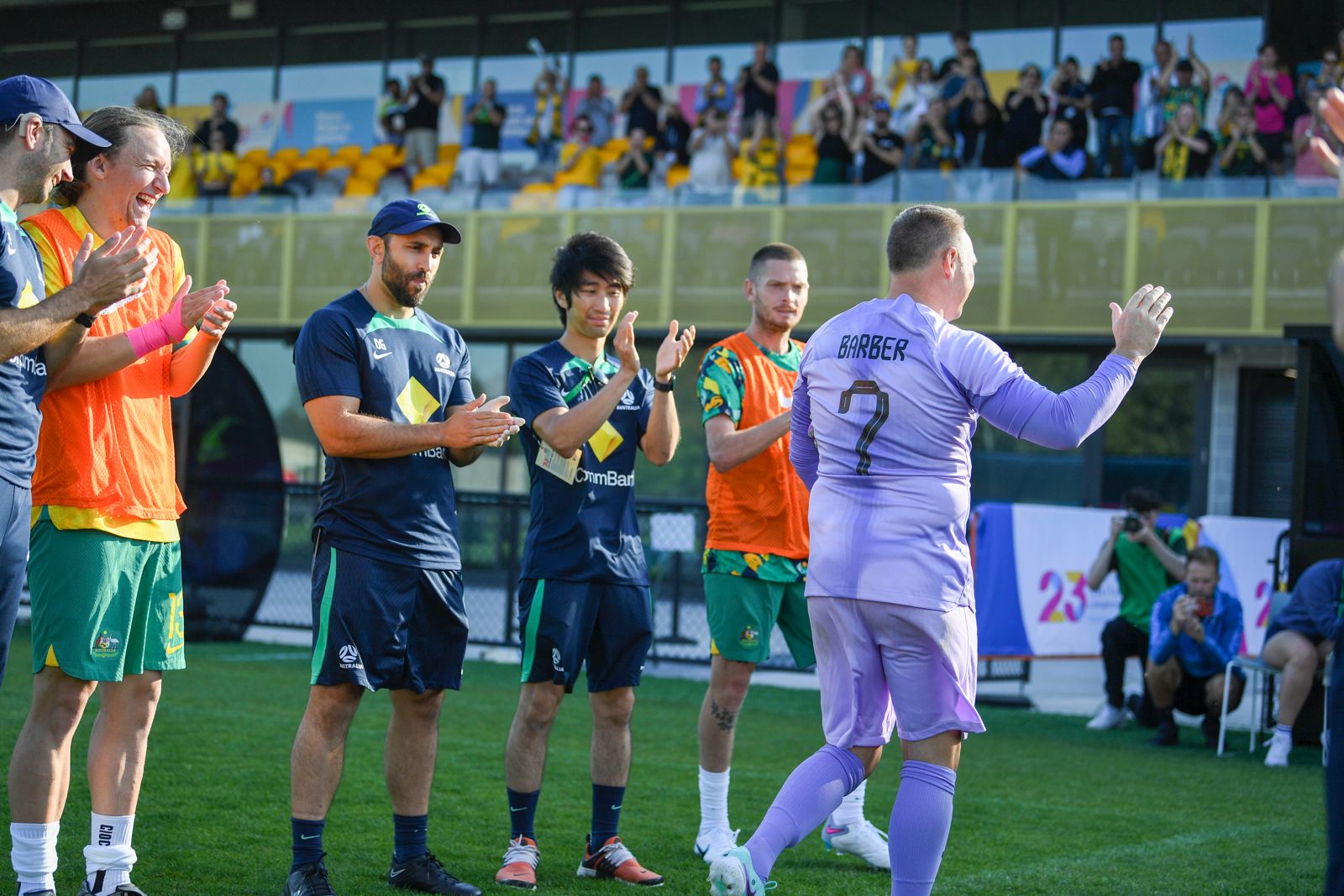 David Barber walks off the pitch to applause in his 110th appearance for the CommBank Pararoos