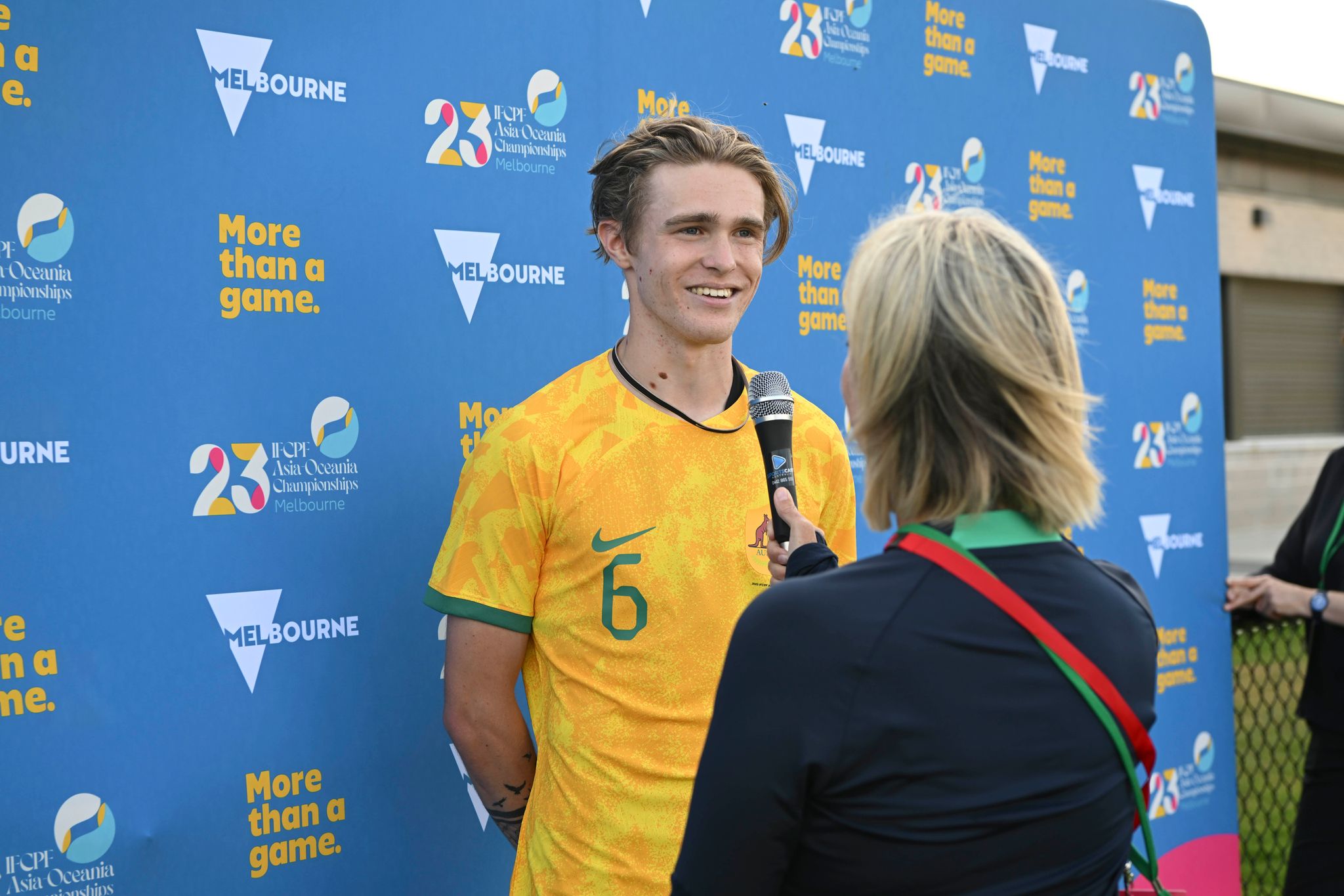 Joshua Beekes being interviewed after his debut v India