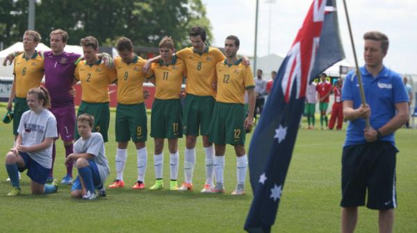 The Pararoos before kick-off in their final match at the 2015 Cerebral Palsy Football World Championships.